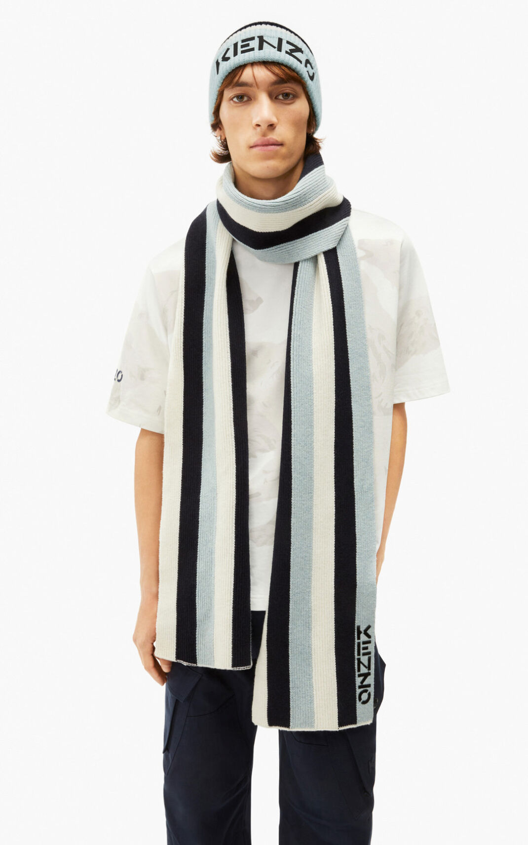 Kenzo The Χειμώνας Capsule striped wool κασκόλ ανδρικα μπλε μαυρα | GR808833